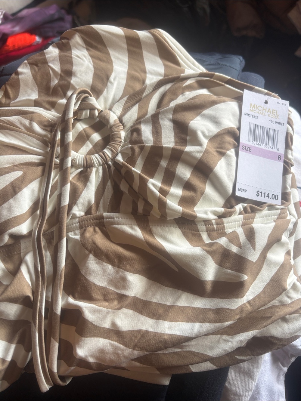 MICHAEL Michael Kors Brown and White Striped Bandeau Top Size 6